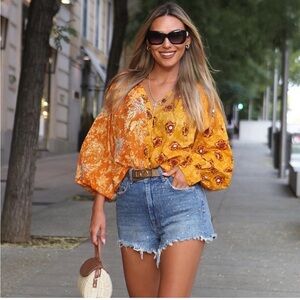 Zara Orange Embroidered Cotton Top